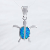 Pretty Hawaiian Blue Opal Sea Turtle Necklace, Sterling Silver Opal Turtle Charm Pendant, N2012 Birthday Mother Mom Gift, Island Jewelry