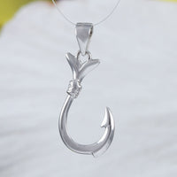 Joli collier et boucles d'oreilles hawaïennes en forme d'hameçon 3D, pendentif en argent sterling avec hameçon 3D, cadeau d'anniversaire pour mère, épouse, maman, N2013S