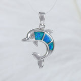 Pretty Hawaiian Blue Opal Dolphin Necklace and Earring, Sterling Silver Blue Opal Dolphin Pendant, N2025S2 Birthday Mother Mom Girl Gift