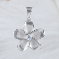 Beautiful Hawaiian Plumeria Necklace and Earring, Sterling Silver Plumeria Flower CZ Pendant, N2031H Birthday Mother Wife Mom Gift