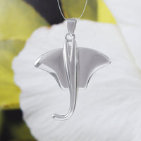 Unique Beautiful Hawaiian Large Stingray Earring and Necklace, Sterling Silver Sting Ray Pendant, N6110S1 Birthday Mother Wife Mom Gift