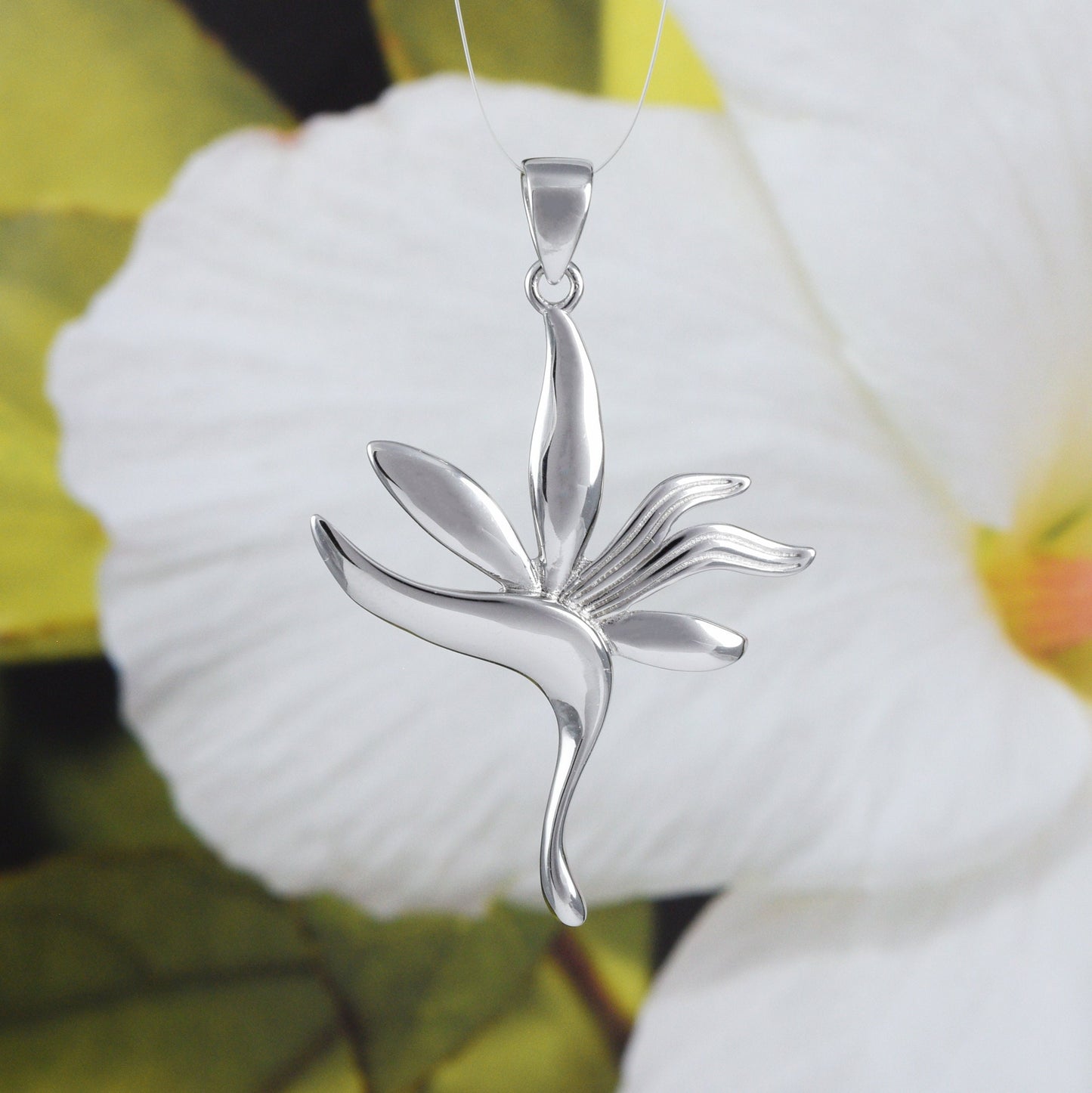 Gorgeous Hawaiian Large Bird of Paradise Necklace and Earring, Sterling Silver Bird of Paradise Pendant, N6114H Birthday Mother Gift