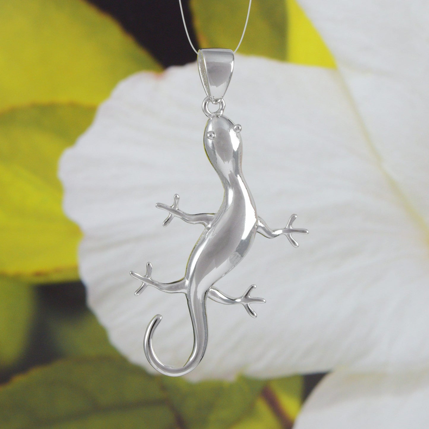 Unique Gorgeous Hawaiian X-Large Gecko Earring and Necklace, Sterling Silver Gecko Pendant, N6120S Birthday Mother Wife Mom Gift