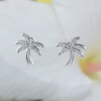 Beautiful Hawaiian Palm Tree Earring, Sterling Silver Palm Tree CZ Stud Earring, E4021 Birthday Mom Mother Gift, Island Jewelry