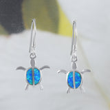 Beautiful Hawaiian Blue Opal Sea Turtle Earring, Sterling Silver Blue Opal Turtle Dangle Earring, E4020 Birthday Mom Mother Gift