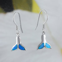 Pretty Hawaiian Blue Opal Whale Tail Earring, Sterling Silver Blue Opal Whale Tail Dangle Earring, E4024 Birthday Wife Mom Mother Gift