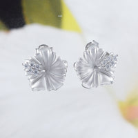 Beautiful Hawaiian Hibiscus Earring, Official Hawaii State Flower, Sterling Silver Hibiscus CZ Stud Earring, E4123 Birthday Wife Mom Gift