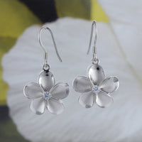 Gorgeous Large Hawaiian Plumeria Earring, Sterling Silver Plumeria Flower CZ Dangle Earring E4028 Birthday Wife Mom Mother Gift Statement