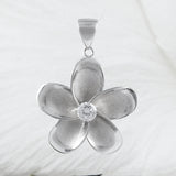 Beautiful Hawaiian Large Plumeria Earring and Necklace, Sterling Silver Plumeria Flower CZ Pendant, N6002 Birthday Christmas Wife Mom Gift