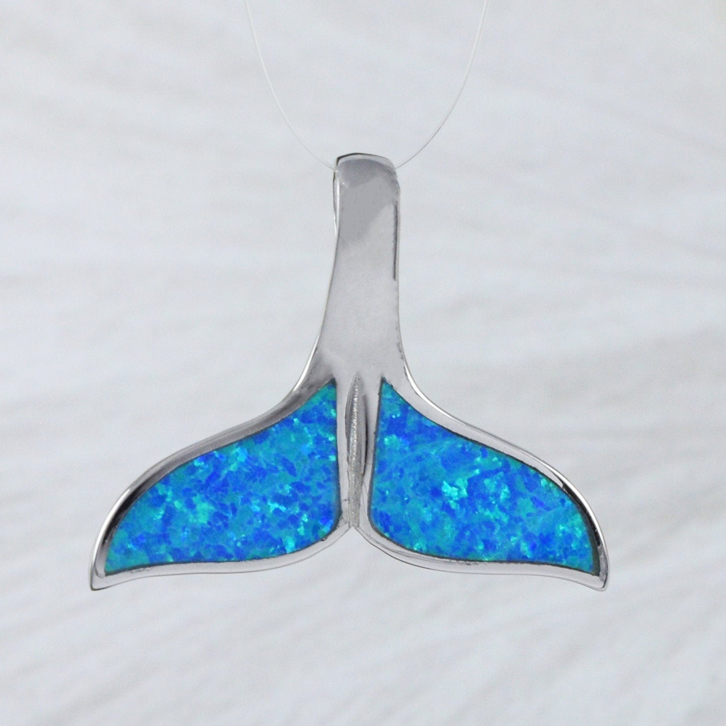 Beautiful Hawaiian Blue Opal Whale Tail Earring and Necklace, Sterling Silver Blue Opal Whale Tail Pendant, N6017SH Birthday Mother Mom Gift