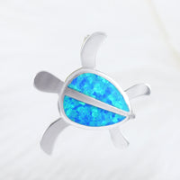 Superbes boucles d'oreilles et collier en forme de tortue de mer hawaïenne de grande taille avec opale bleue, pendentif en forme de tortue en argent sterling avec opale, cadeau d'anniversaire pour maman N6024SH