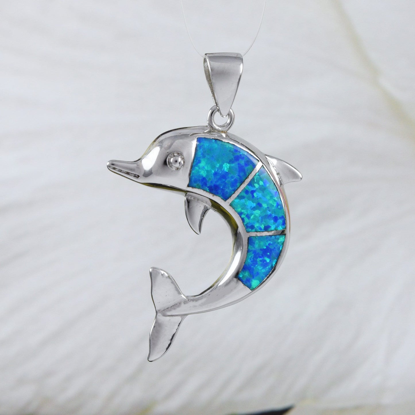 Gorgeous Hawaiian Large Blue Opal Dolphin Necklace, Sterling Silver Blue Opal Dolphin Pendant, N6030 Birthday Mother Mom Gift