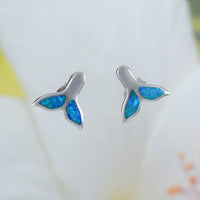 Beautiful Hawaiian Blue Opal Whale Tail Earring, Sterling Silver Blue Opal Whale Tail Stud Earring, E4023 Birthday Mom Girl Mother Gift