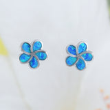 Beautiful Hawaiian Blue Opal Plumeria Earring, Sterling Silver Blue Opal Plumeria Flower Stud Earring E4025 Birthday Wife Mom Mother Gift