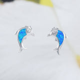 Beautiful Hawaiian Blue Opal Dolphin Earring, Sterling Silver Blue Opal Dolphin Stud Earring, E4129 Birthday Wife Mom Mother Gift