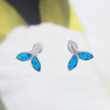 Magnifique boucle d'oreille en forme de queue de baleine en opale bleue hawaïenne, boucle d'oreille à tige en argent sterling avec opale bleue, cadeau d'anniversaire pour femme, maman et mère, E4131