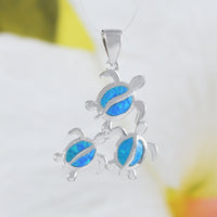 Magnifique collier et boucles d'oreilles pour maman hawaïenne et 2 bébés tortues de mer, pendentif en argent sterling avec opale bleue et tortue N6173S, cadeau d'anniversaire pour maman