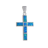 Gorgeous Hawaiian Blue Opal Cross Necklace, Sterling Silver Blue Opal Cross Pendant, N6165 Birthday Mother Mom Anniversary Gift