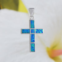 Gorgeous Hawaiian Blue Opal Cross Earring and Necklace, Sterling Silver Blue Opal Cross Pendant, N6165SH Birthday Mother Mom Gift