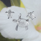 Magnifiques boucles d'oreilles et collier hawaïens en forme de grande tortue de mer Hibiscus, pendentif en argent sterling avec zircone cubique, cadeau d'anniversaire pour maman N6025S