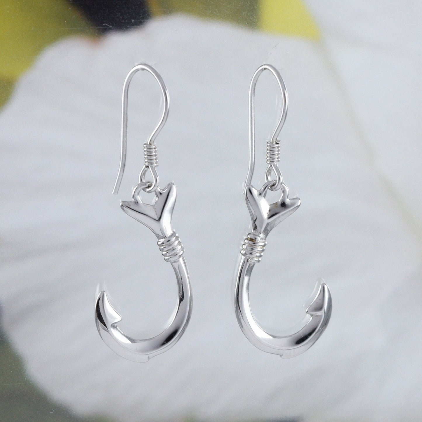 Boucles d'oreilles uniques en forme de grand hameçon 3D hawaïen, boucles d'oreilles pendantes en argent sterling, E4140A, cadeau d'anniversaire pour mère, épouse, maman