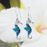 Boucles d'oreilles et collier uniques en forme d'hippocampe en opale bleue hawaïenne, pendentif en argent sterling avec opale bleue, cadeau d'anniversaire pour maman N6167S