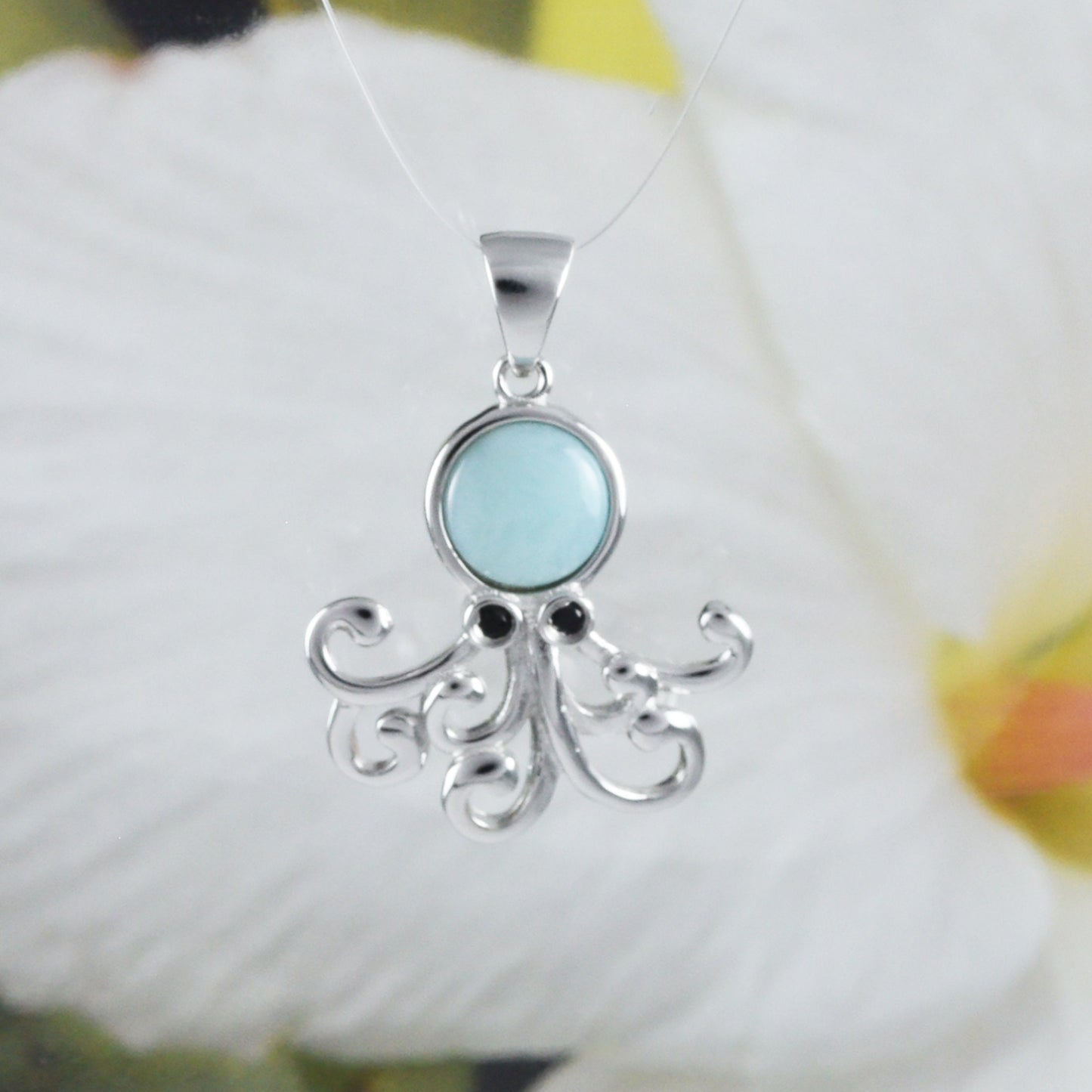 Boucles d'oreilles et collier uniques en véritable larimar hawaïen avec pendentif en argent sterling et poulpe en larimar, cadeau d'anniversaire pour mère, épouse, maman, N8439S