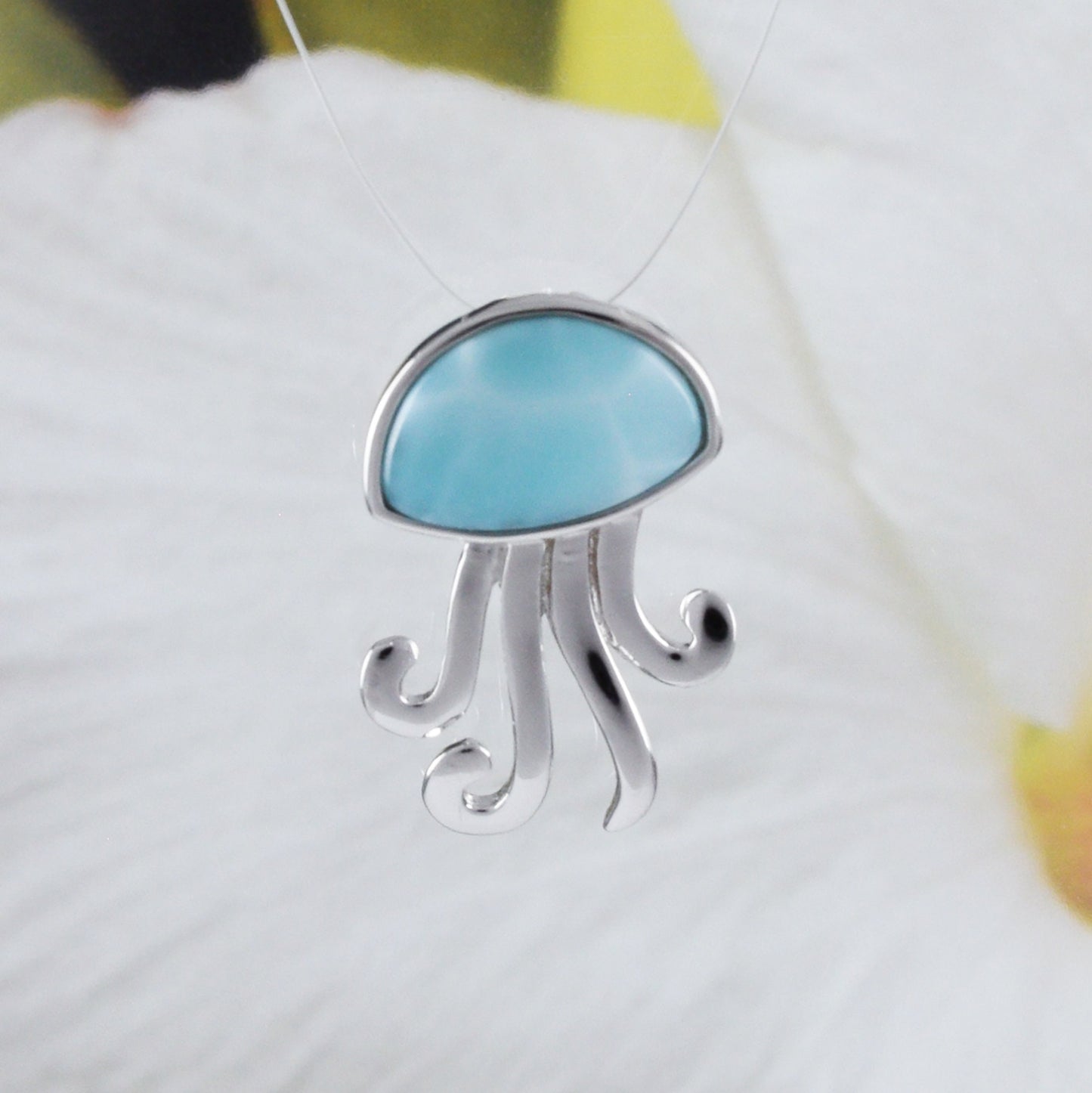 Boucles d'oreilles et collier uniques en véritable méduse hawaïenne en larimar, pendentif en argent sterling en forme de méduse en larimar, cadeau d'anniversaire pour maman N8440S