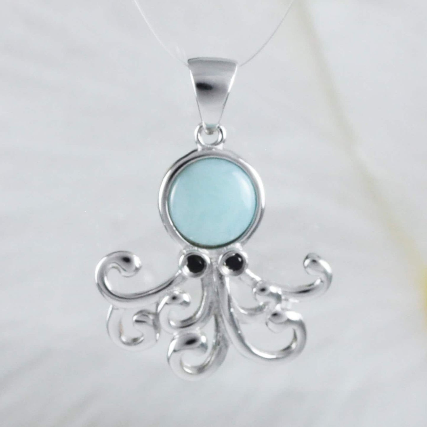 Unique Hawaiian Genuine Larimar Octopus Necklace, Sterling Silver Larimar Octopus Pendant, N8439 Birthday Mother Wife Mom Gift