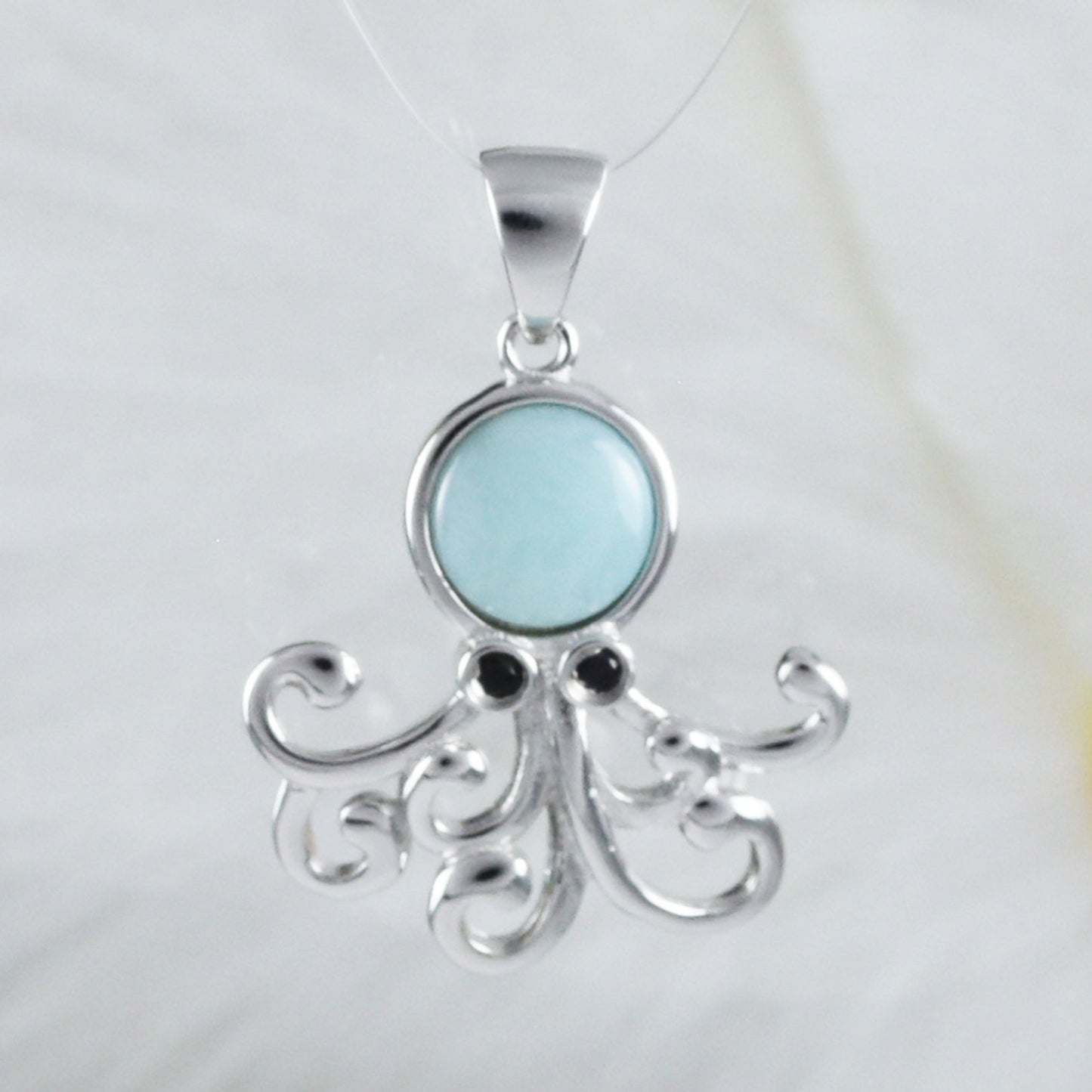 Boucles d'oreilles et collier uniques en véritable larimar hawaïen avec pendentif en argent sterling et poulpe en larimar, cadeau d'anniversaire pour mère, épouse, maman, N8439S