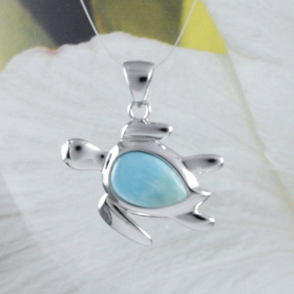 Boucles d'oreilles et collier uniques en véritable tortue de mer Larimar hawaïenne, pendentif en argent sterling avec tortue Larimar, cadeau d'anniversaire pour maman N8436S