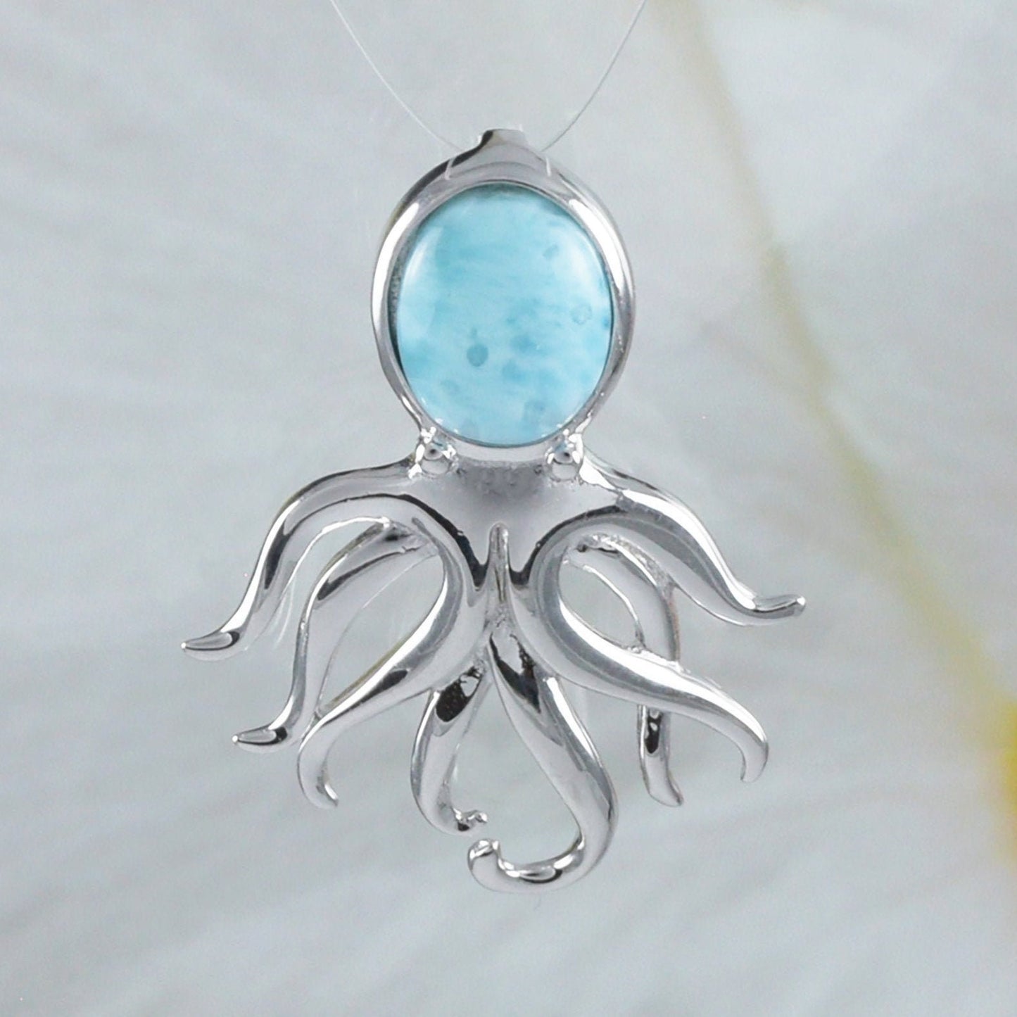 Boucles d'oreilles et collier uniques en véritable larimar hawaïen avec pendentif en argent sterling et poulpe en larimar, cadeau d'anniversaire pour mère, épouse, maman, N8438S