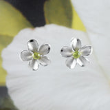 Superbe boucle d'oreille en véritable péridot hawaïen Plumeria, boucle d'oreille à tige en argent sterling avec fleur de Plumeria, E8539, cadeau d'anniversaire pour femme, maman, mère