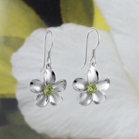 Beautiful Hawaiian Genuine Peridot Plumeria Earring, Sterling Silver Plumeria Flower Dangle Earring, E8889H Birthday Mom Mother Gift