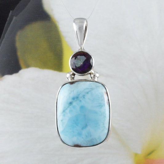 Collier unique et magnifique en véritable topaze mystique Larimar hawaïenne, pendentif en argent sterling Larimar naturel N8455, cadeau d'anniversaire pour maman