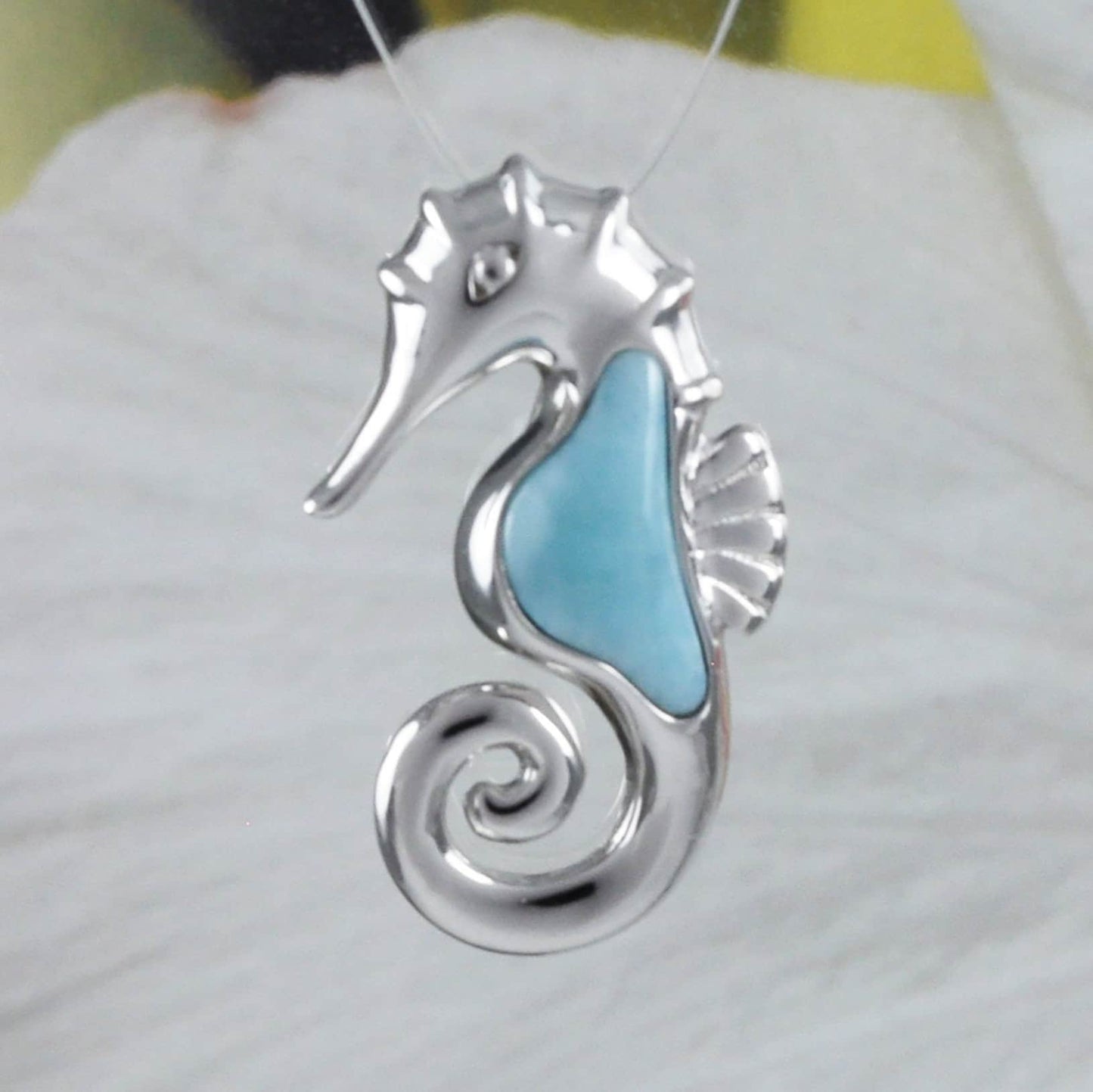 Collier unique en véritable hippocampe hawaïen en larimar, pendentif en argent sterling avec hippocampe en larimar, cadeau d'anniversaire, de Saint-Valentin, pour femme et maman, N8446M