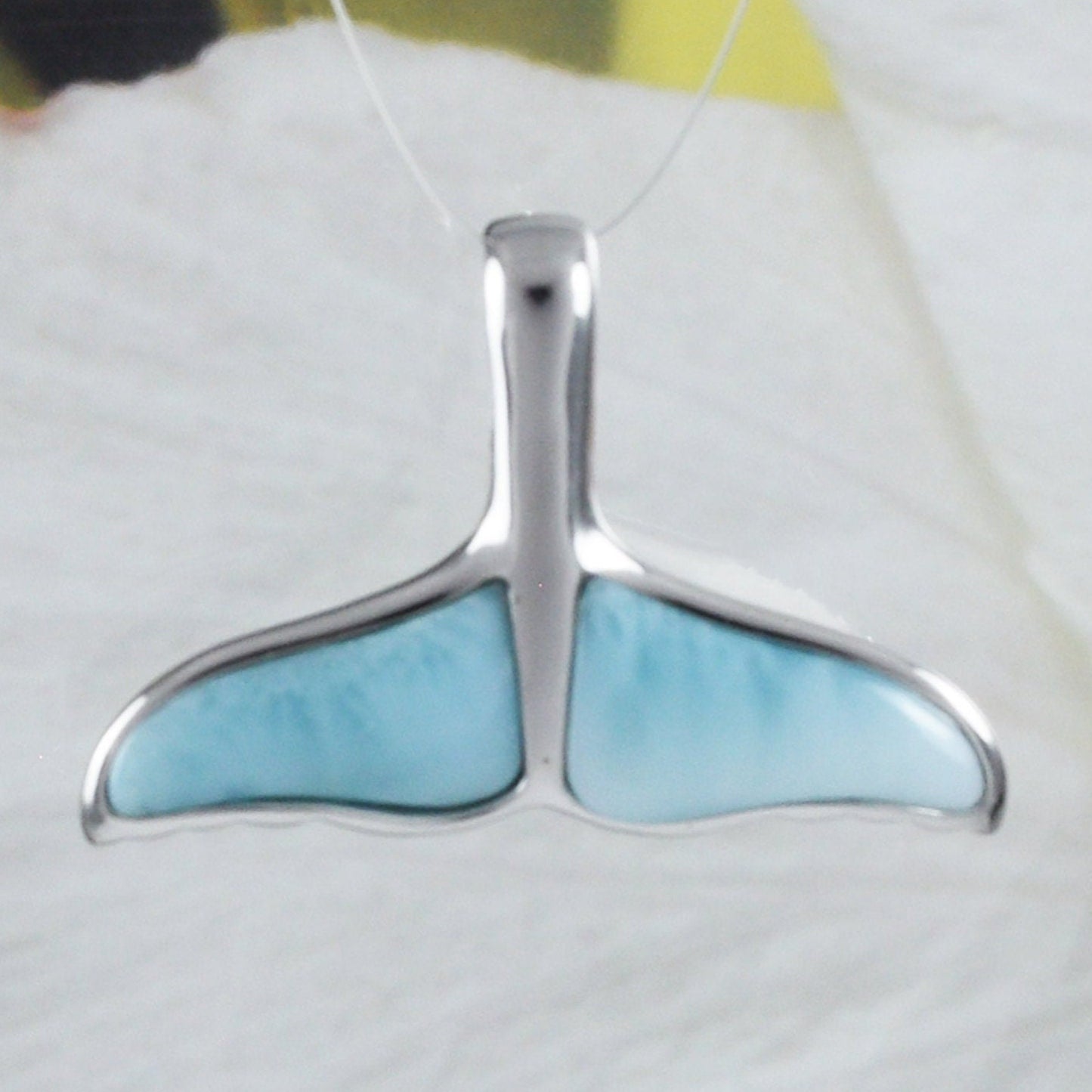 Boucles d'oreilles et collier uniques en forme de queue de baleine en larimar véritable hawaïen, pendentif en argent sterling en forme de queue de baleine en larimar, cadeau d'anniversaire pour maman N8445S