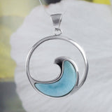 Unique Hawaiian Genuine Larimar Ocean Wave Necklace, Sterling Silver Larimar Ocean Wave Pendant, N8450 Birthday Mother Wife Mom Gift