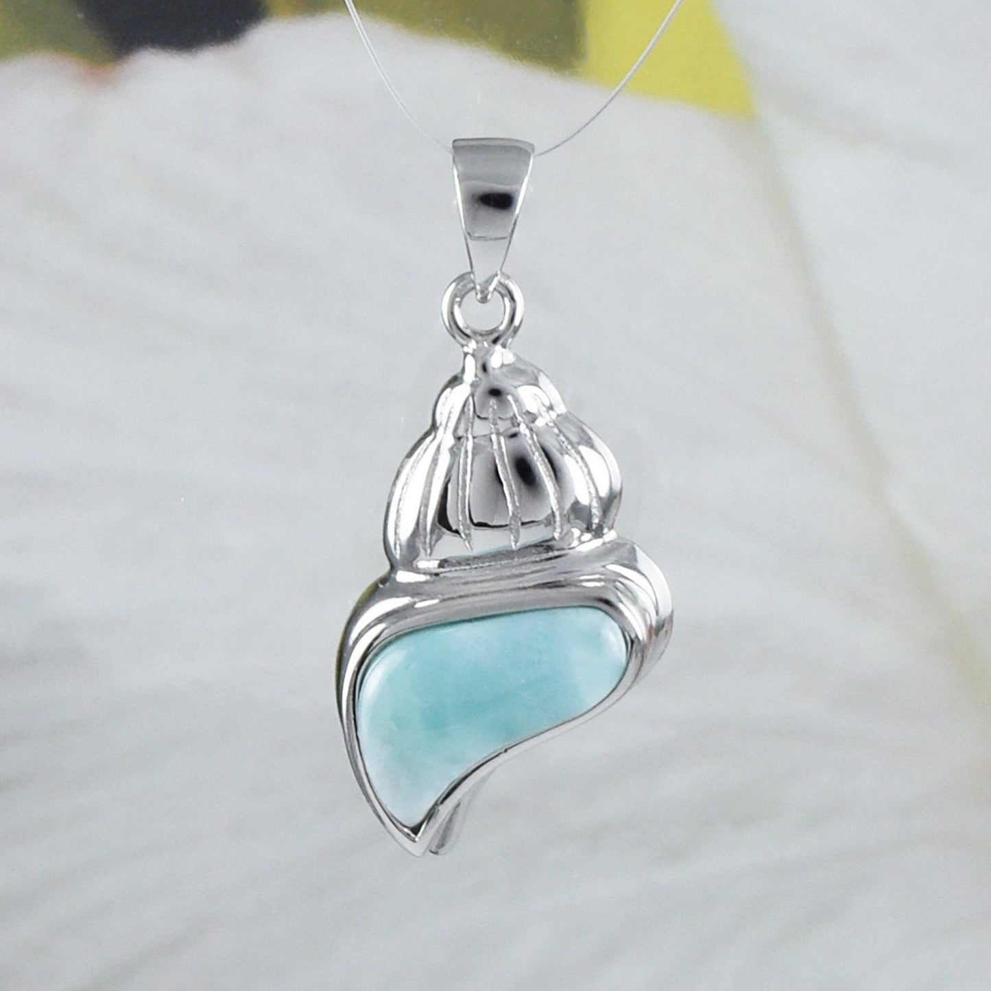 Boucles d'oreilles et collier uniques en coquillage de larimar hawaïen authentique, pendentif en coquillage de larimar en argent sterling, cadeau d'anniversaire pour maman N8441S