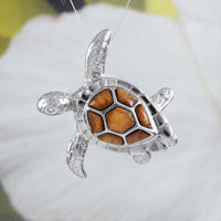 Collier unique en bois de koa véritable de grande taille, pendentif en argent sterling en forme de tortue de mer, cadeau d'anniversaire pour mère, épouse, maman, N8502