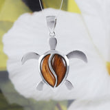 Collier unique en bois de koa véritable de grande taille, pendentif en argent sterling en forme de tortue de mer hawaïenne, cadeau d'anniversaire pour maman N8504