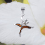 Unique Hawaiian Genuine Koa Wood Bird of Paradise Necklace, Sterling Silver Bird of Paradise Pendant, N8510 Birthday Mother Mom Gift