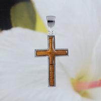 Gorgeous Hawaiian Large Genuine Koa Wood Cross Necklace, Sterling Silver Cross Pendant, N8518 Birthday Mother Mom Gift