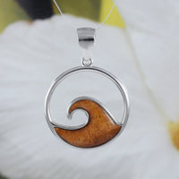 Unique Hawaiian Genuine Koa Wood Ocean Wave Necklace, Sterling Silver Wave Pendant, N8519 Birthday Mom Wife Valentine Gift