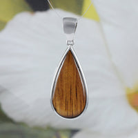 Magnifique collier en forme de goutte de pluie en bois de koa véritable hawaïen, pendentif en forme de goutte de pluie en bois de koa en argent sterling, cadeau d'anniversaire pour maman et Noël N9146