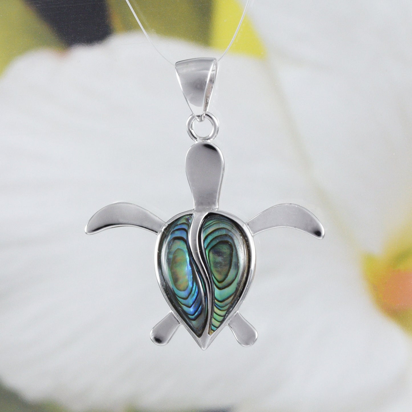 Collier unique hawaïen en véritable coquille de paua, pendentif tortue en argent sterling avec nacre d'ormeau, cadeau d'anniversaire pour maman N8530