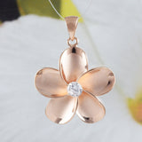 Beautiful Hawaiian Large Plumeria Necklace, Sterling Silver Rose-Gold Plated Plumeria Flower CZ Pendant, N8545 Birthday Mother Mom Gift