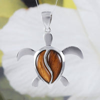 Collier unique en bois de koa véritable de grande taille, pendentif en argent sterling en forme de tortue de mer hawaïenne, cadeau d'anniversaire pour maman N8504