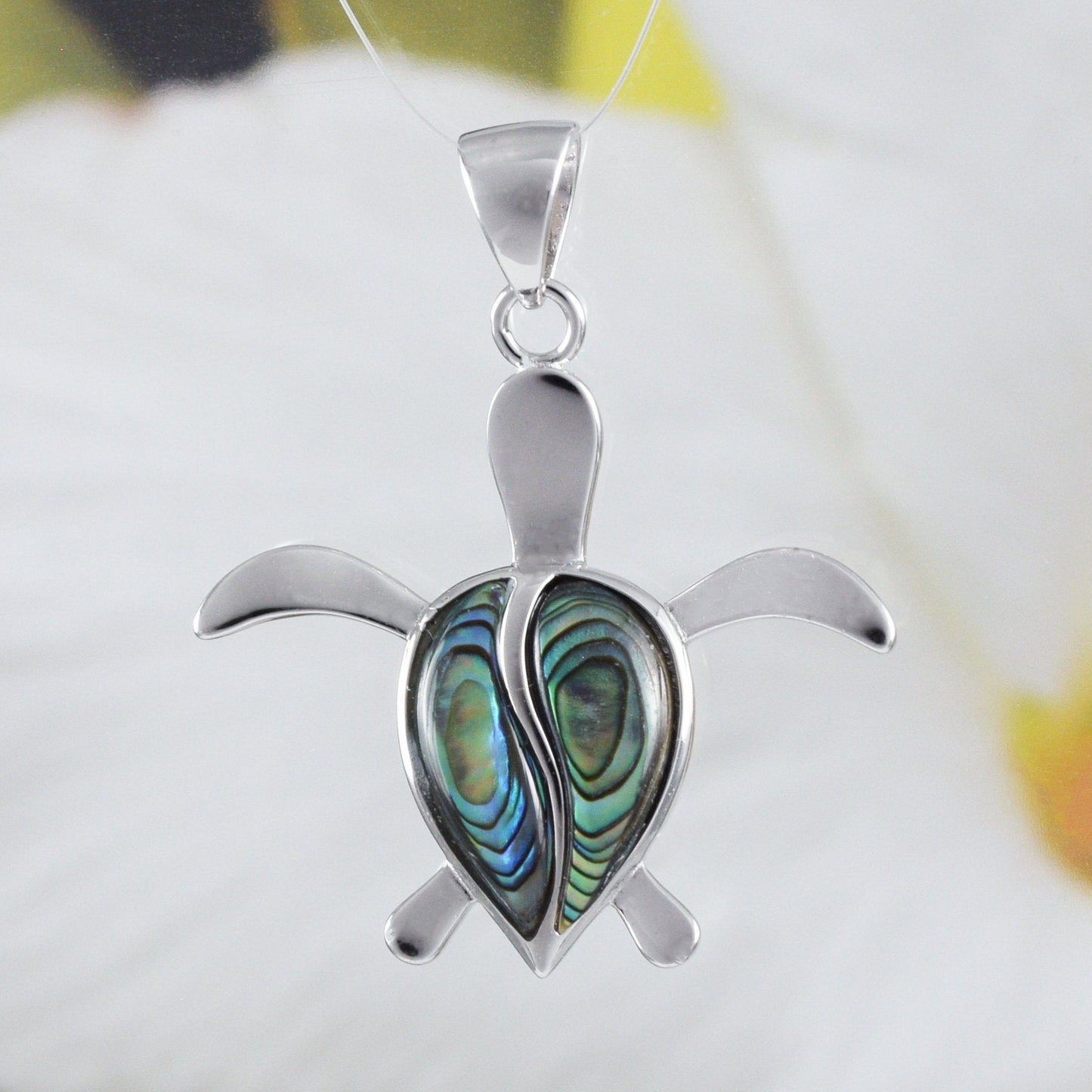 Collier unique hawaïen en véritable coquille de paua, pendentif tortue en argent sterling avec nacre d'ormeau, cadeau d'anniversaire pour maman N8530