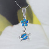 Collier unique et magnifique en forme de tortue de mer Plumeria en opale bleue hawaïenne, pendentif en argent sterling en forme de tortue Plumeria en opale bleue, cadeau d'anniversaire pour maman N8372